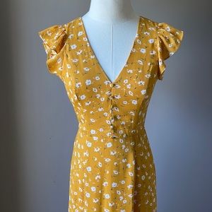 Lulus Fresh Picked Mustard Yellow Floral Print Backless Maxi Dress (XS)